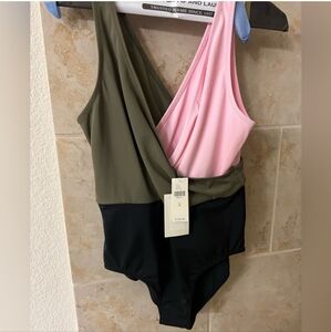 Anthropologie Pink, Olive, and Black Swimsuit
